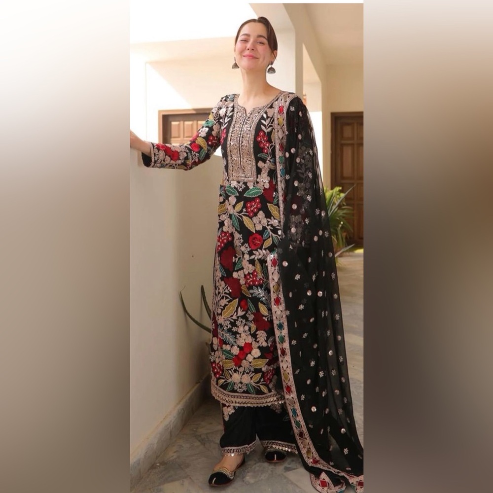 Black Salwar Kameez with Beautiful Embroidery, Small
